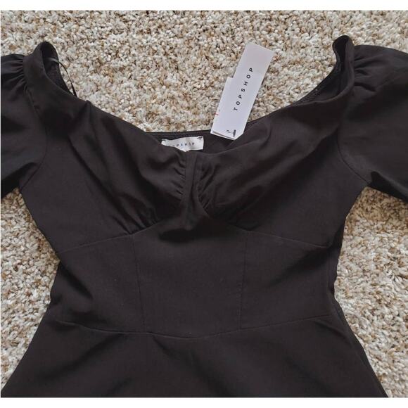Topshop Bengaline Off the Shoulder Bardot Neck Black Women's Blouse size 2 - Picture 4 of 12